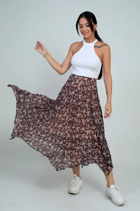 Jupe triangle midi fleurie doublée à taille élastique pour femme