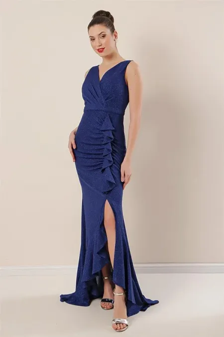 Wrap Neckline Front Ruffled Mermaid Dress