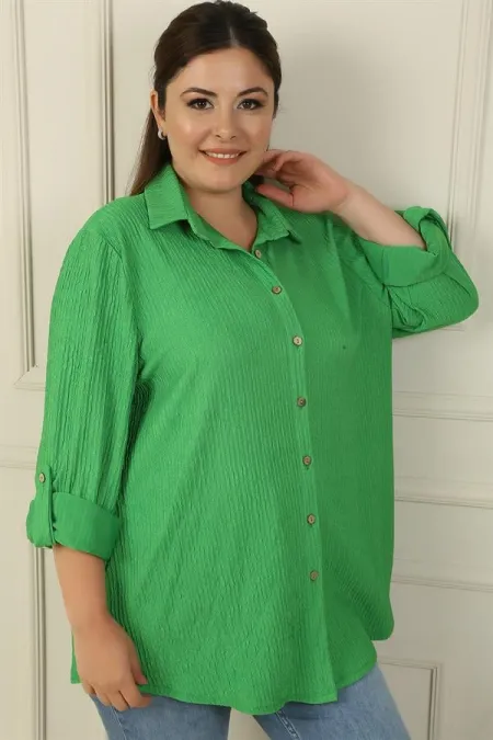 Chemise gaufrée à manches repliables grande taille