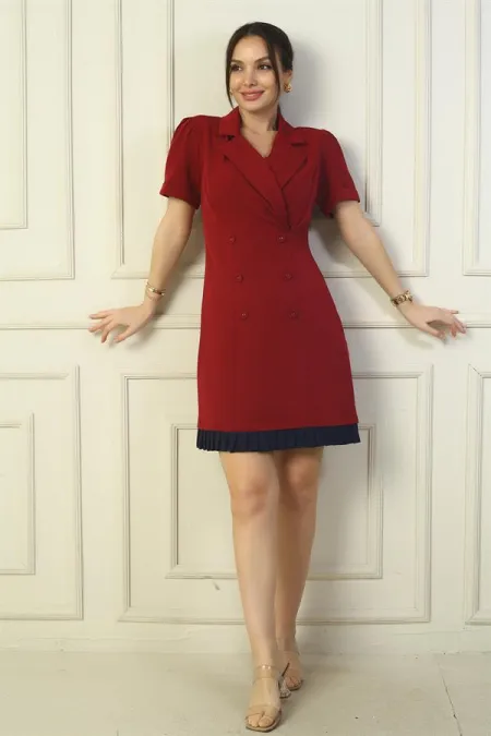 Double-breasted Button-down Pleated Hem Dress