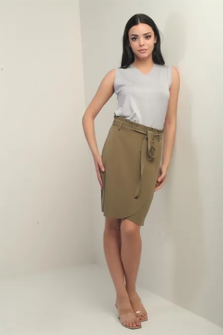 Women's Belted Wrap-Around Lyocell Short Skirt