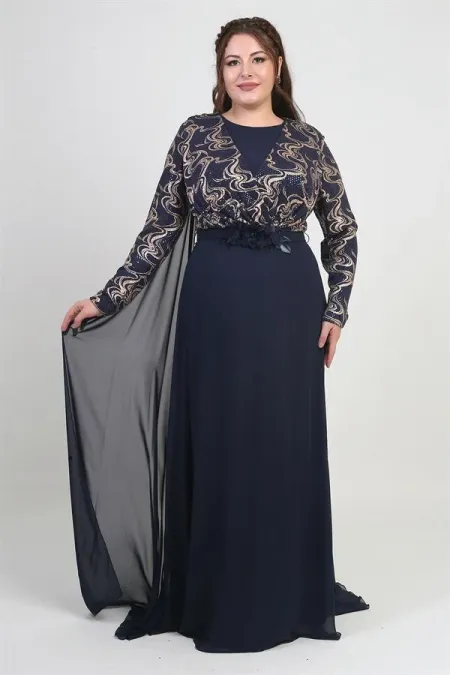 Kadın Kruvaze Yaka Görünümlü Pullu Astarlı Şifon Uzun B.B. Elbise