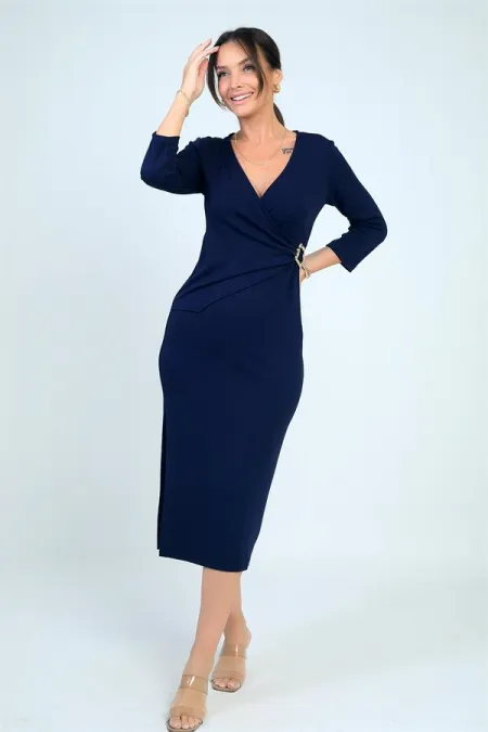 Robe midi portefeuille pour femme avec boucle et fente