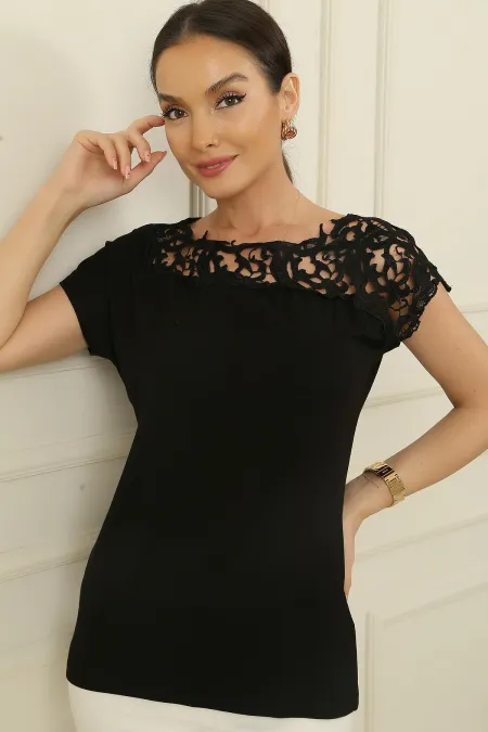 Lace Boat Neck Blouse