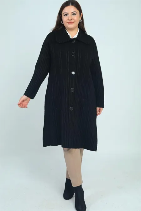 Manteau en maille grande taille pour femme avec poches