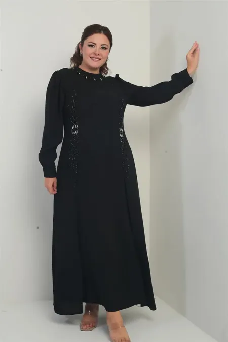 Robe longue grande taille pour femme avec imprimé de pierres et de perles