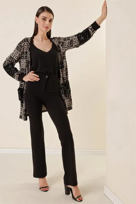 Kadın Yüksek Bel Toparlayıcı Çımalı Palazzo Pantolon