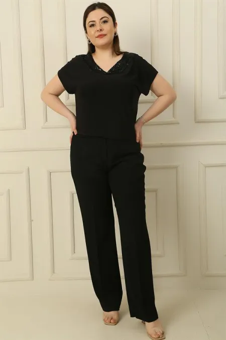 Pantalon grande taille avec taille élastique