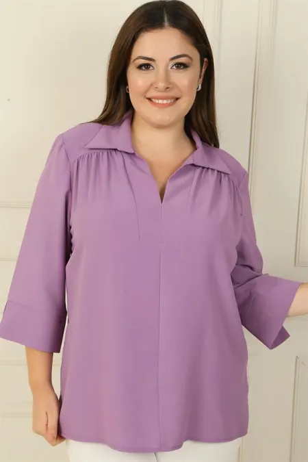 Polo Collar Quarter Sleeve BB Blouse