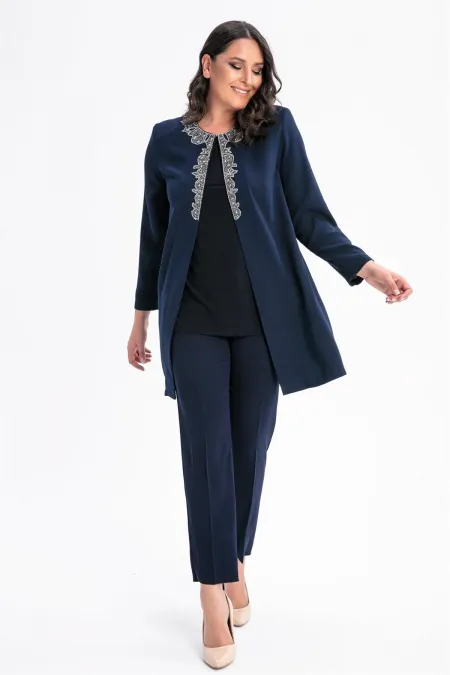 Ensemble veste et maillot de corps grande taille à col défoncé