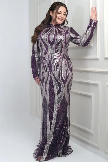 Robe longue doublée à col montant et ornée de sequins pour femme, grandes tailles