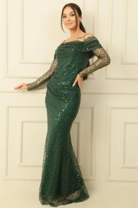 Boncuklu Straplez Astarlı Elbise