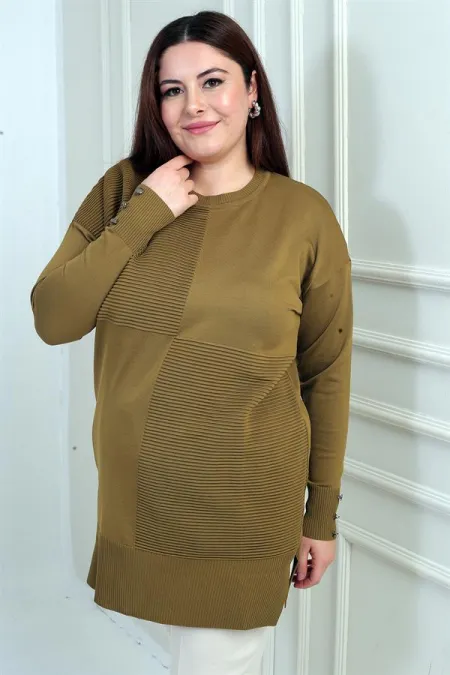 Blouse tunique grande taille pour femme avec détails de boutons sur les manches