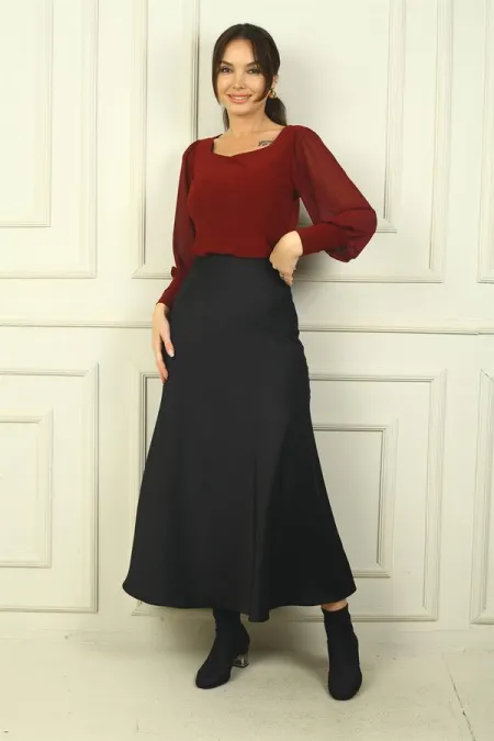 Jupe longue en satin pour femme avec taille élastique