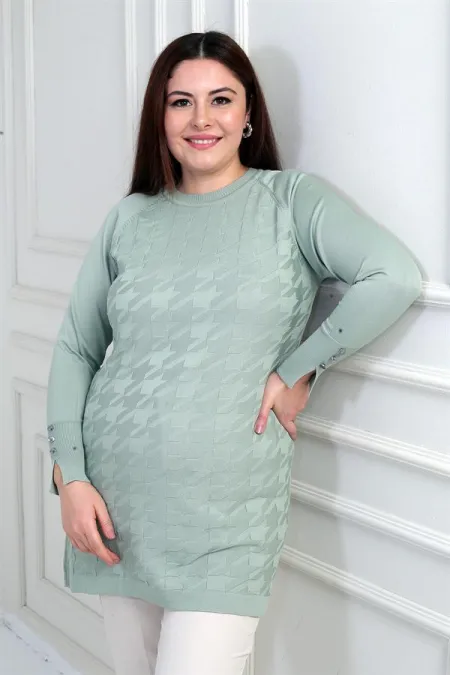Blouse tunique grande taille pour femme, motif pied-de-poule, manches boutonnées