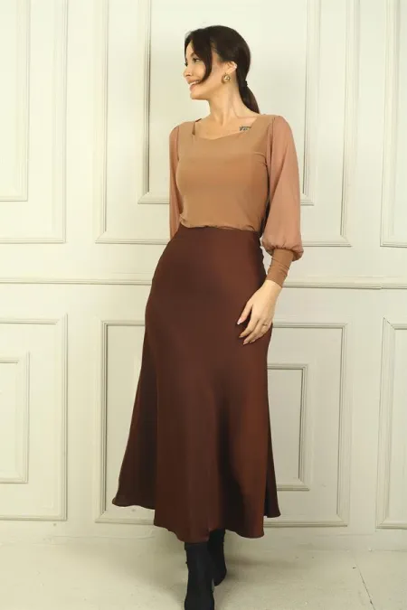 Jupe longue en satin pour femme avec taille élastique