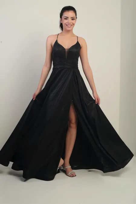 Strappy, Lined, Glittery Long Evening Dress