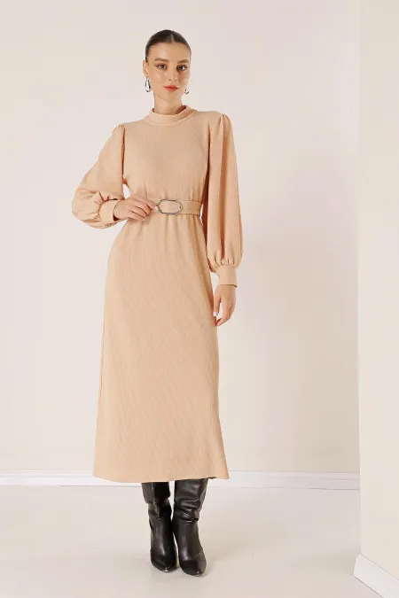 Waist Belted Shoulder Gathered Dress