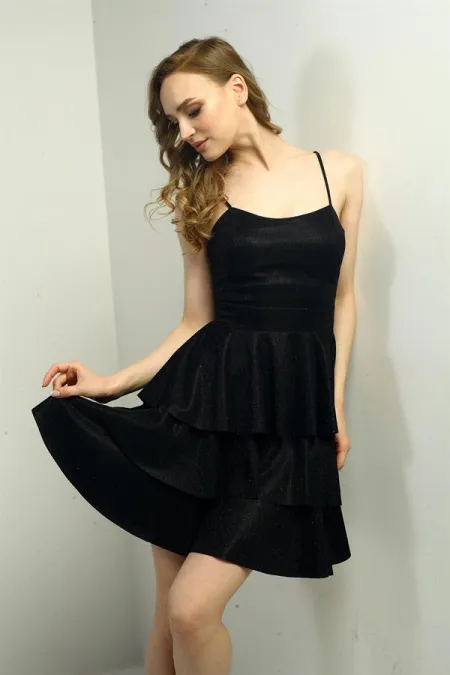 Women's Strappy Glittery Layered Short Dress