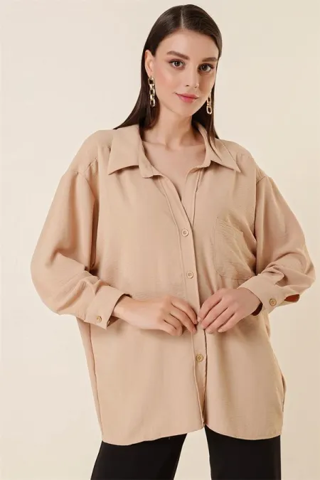 Polo Yaka Tek Cepli Oversize Ayrobin Gömlek