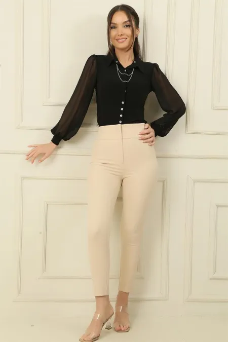 Yüksek Bel Dar Paça En Boy Likra Pantolon