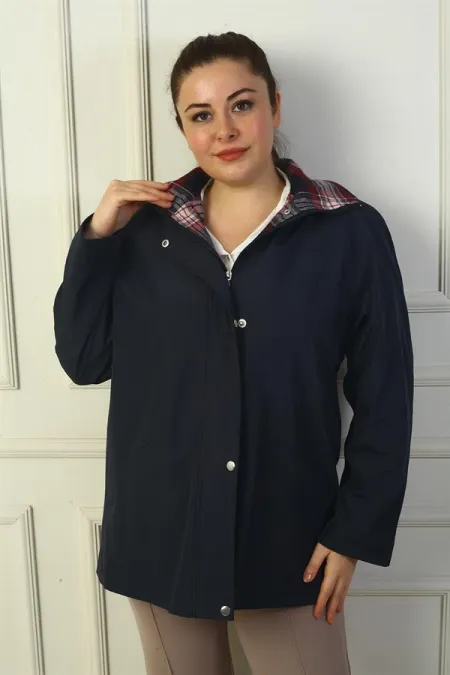 Trench-coat à capuche pour femme avec fermeture éclair à boutons-pression et fausses poches