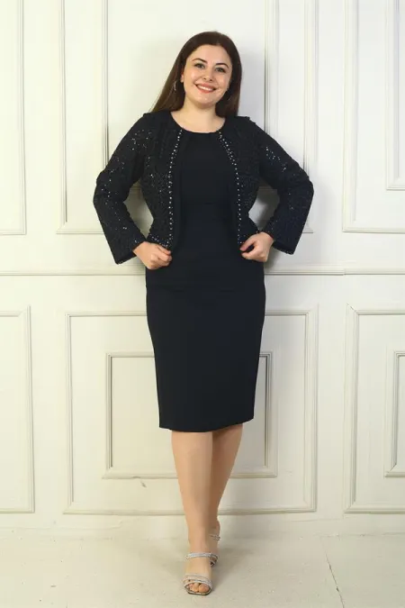 Robe en crêpe grande taille pour femme, style veste en dentelle et doublure