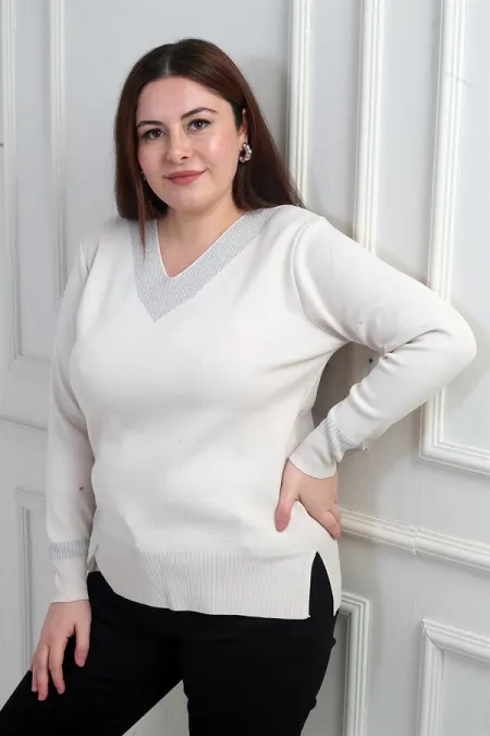 Chemisier grande taille à col en V pour femme, orné de paillettes