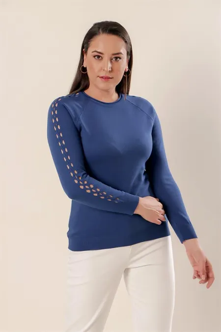 Plus Size Acrylic Sweater with Sleeve Detail