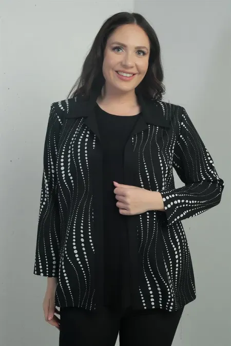 Ensemble deux pièces veste BB à pois et manches longues pour femme