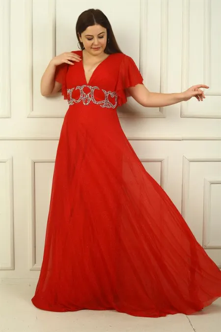 Robe de soirée grande taille pour femme, décolleté en V devant et dos, taille cintrée, doublée et pailletée