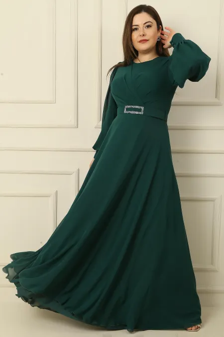 Double-Breasted Collar Waist Belted Lined Plus Size Long Hijab Dress