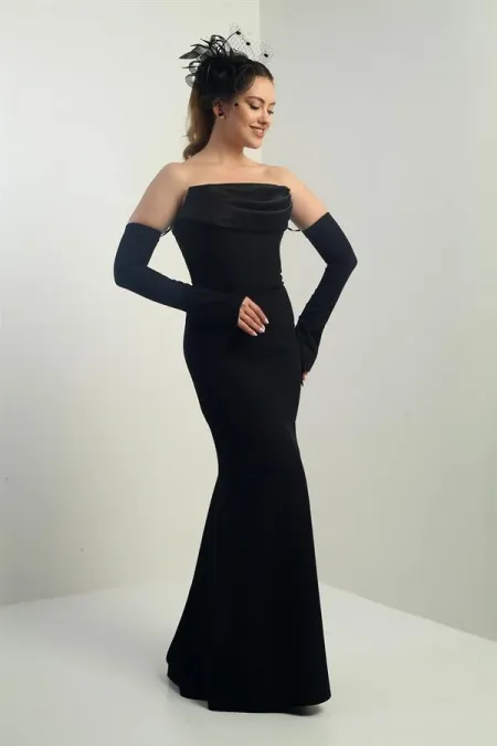 Women's Strapless Set-in Sleeve, Interfacing, Lined Crepe Long Evening Dress