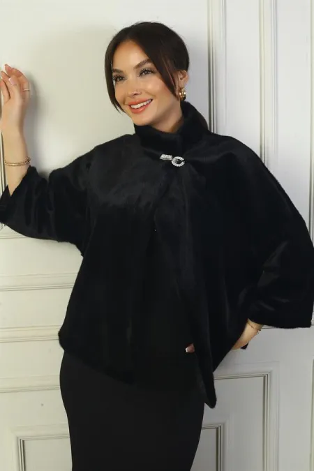 Kadın Taş Tokalı İçi Astarlı Kürk Ceket