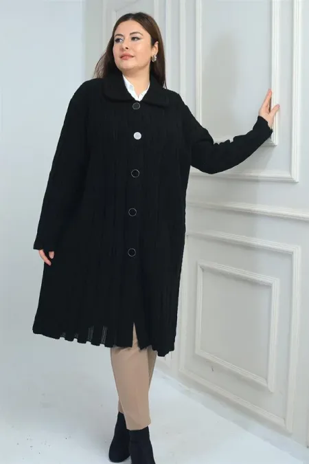 Manteau en maille à poches pour femme, grande taille, à motifs