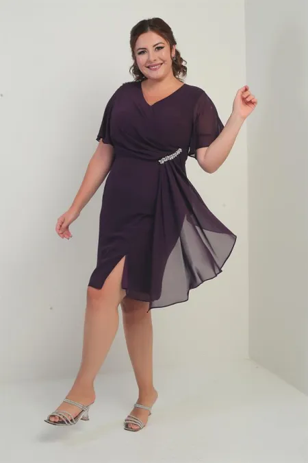 Robe en mousseline de soie grande taille pour femme, doublée de cristaux, épaules et taille