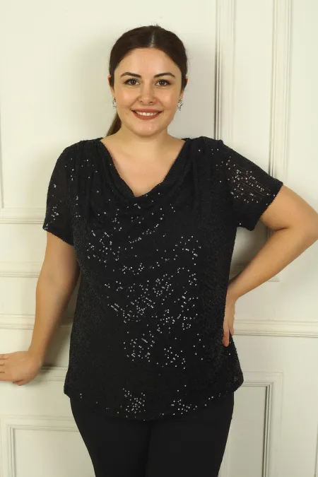Women's V-Neck Lined Sequin Plus Size Blouse