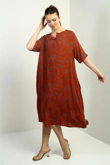 Women's Shawl Patterned Oversize Dress with Pockets