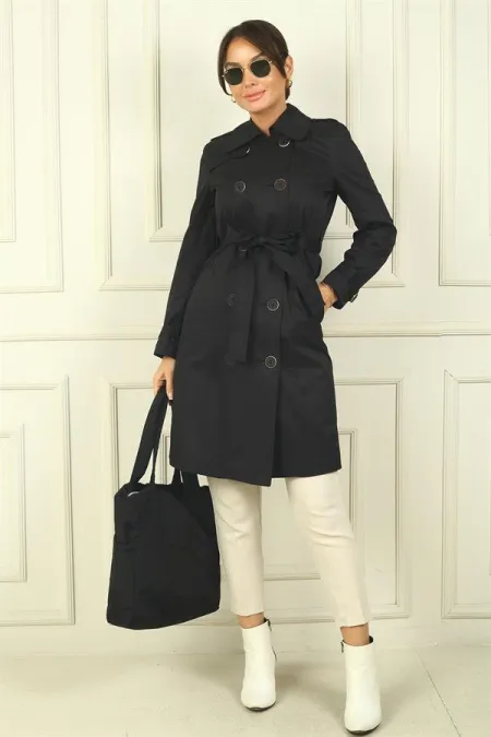 Manteau pour femme à boutons, ceinture et poches