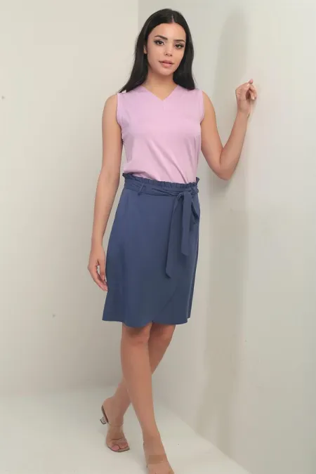 Women's Belted Wrap-Around Lyocell Short Skirt