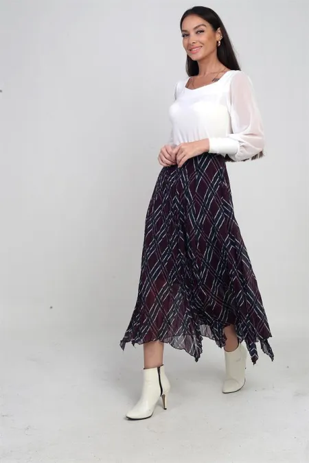 Jupe midi triangle en maille à carreaux doublée et taille élastique pour femme