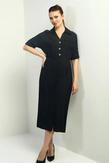 Women's Single Pocket Half-Buttoned Gradient Dress with Front Slit