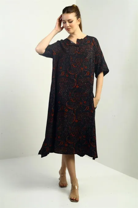 Women's Shawl Patterned Pocket Oversize Dress