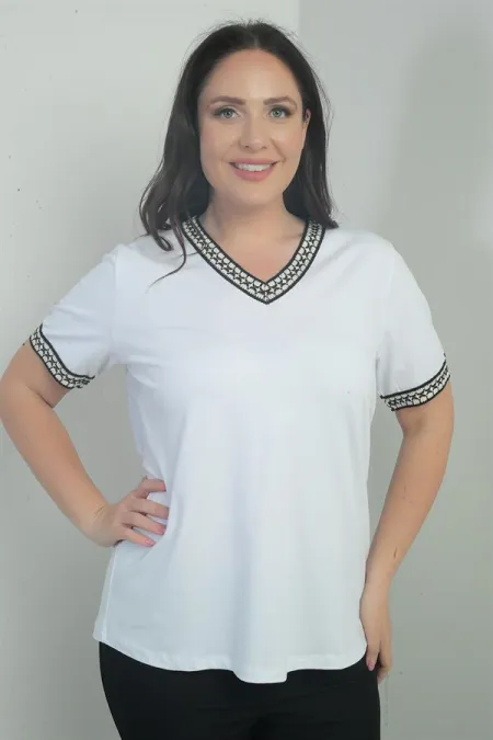 Women's Plus Size Casual Blouse with Collar and Sleeve Stripes