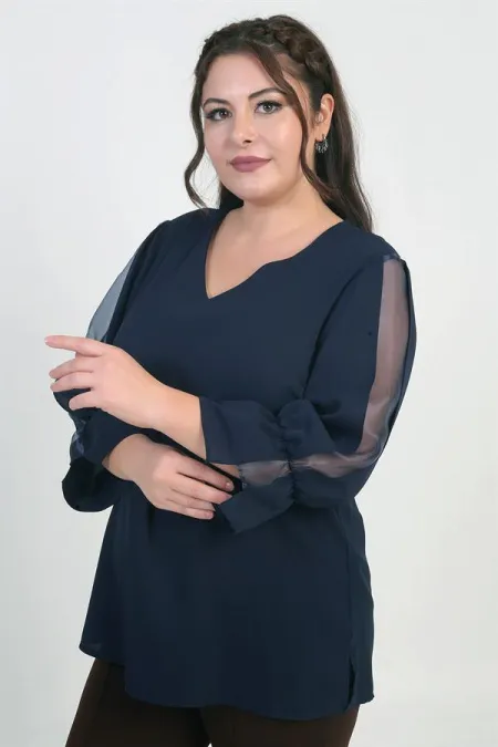 V Yaka Yarı Organze Krep B.B. Bluz