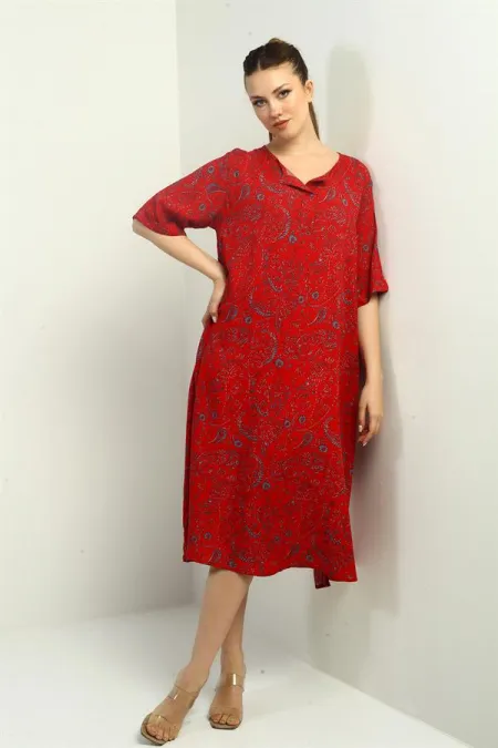 Women's Shawl Patterned Oversize Dress with Pockets