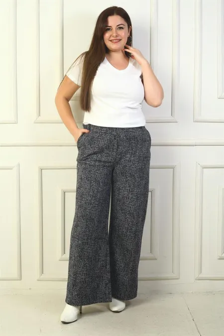 Pantalon palazzo grande taille pour femme avec taille élastique et poches (marque Karyağdı B.)