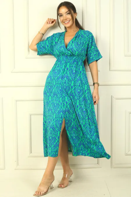 Patterned Double-Breasted Printed Viscose Dress