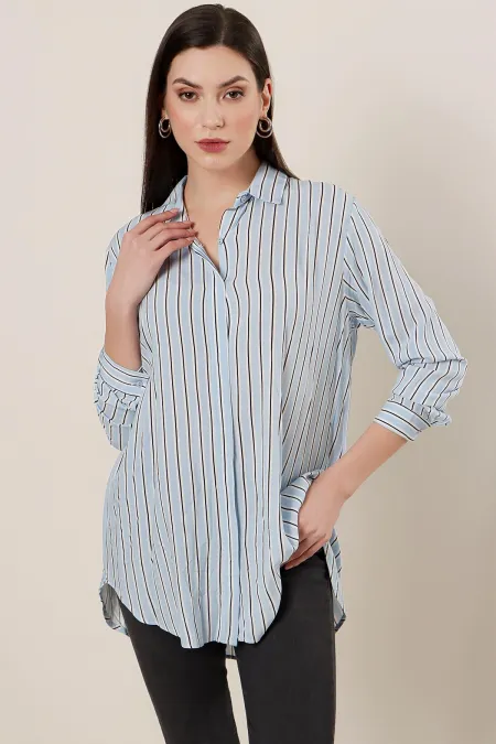 Oversized Shirt with Vertical Stripes