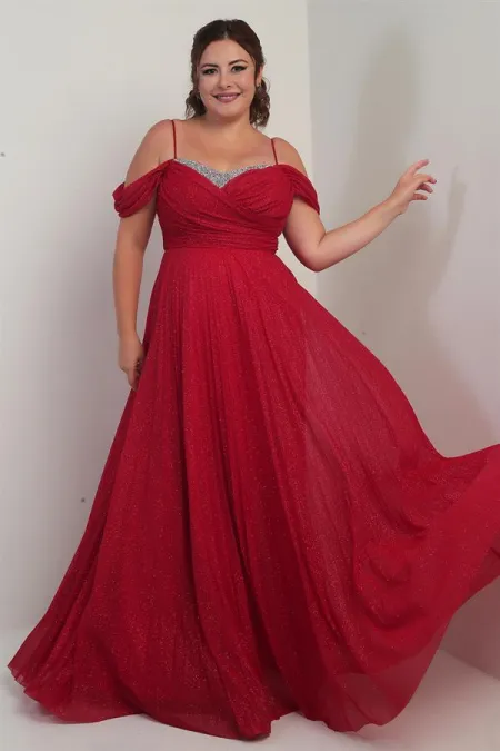 Robe longue BB à paillettes, sans bretelles, ornée de pierres et à épaules dénudées.